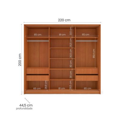 Guarda-Roupa Casal Porto 3 Portas 4 Gavetas Freijó e Creme