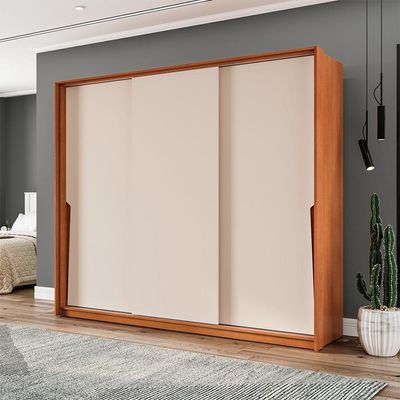 Guarda-Roupa Casal Porto 3 Portas 4 Gavetas Freijó e Creme