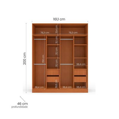 Guarda-Roupa Casal Valência 4 Portas 4 Gavetas Freijó e Branco