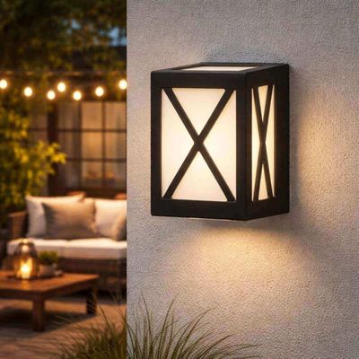 Kit 8 Arandelas Luminária Preto Grade X Lente Leitosa Termoplástico Área Externa Interna E27 Onix Di