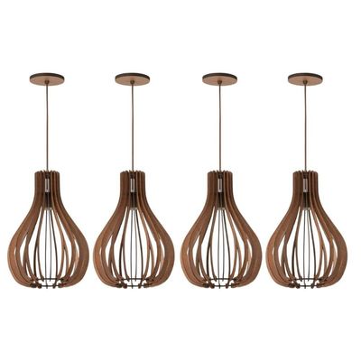 Jogo 4 Pendentes MDF Balão 131cm Dital Luminárias E27 de Teto Lustre Redondo