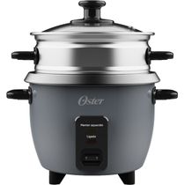Panela Elétrica de Arroz Oster 0,6L Grafite Antiaderente Função Aquecer Tampa de Vidro