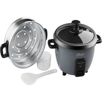 Panela Elétrica de Arroz Oster 0,6L Grafite Antiaderente Função Aquecer Tampa de Vidro