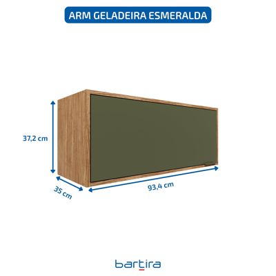 Armário Aéreo para Geladeira Bartira Esmeralda Basculante Damasco/Verde