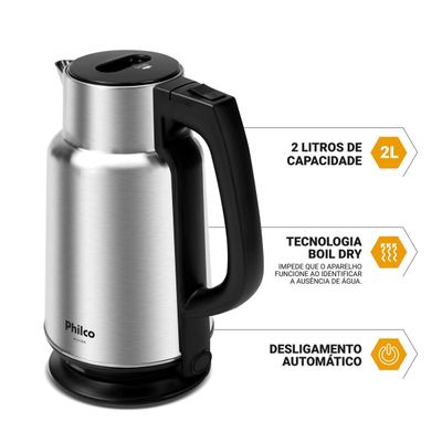 Chaleira Elétrica Philco 2L Inox Tecnologia Boil Dry PCH20A 127V