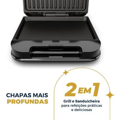Grill e Sanduicheira Britânia Preto 750W 2 em 1 BGR24A 127V