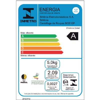 Centrífuga 15Kg Britânia Cesto Extragrande BCE15P 220V