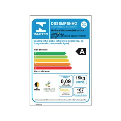 Tanquinho de Lavar Roupa 15Kg Britânia Semi Automática BLT15A 127V