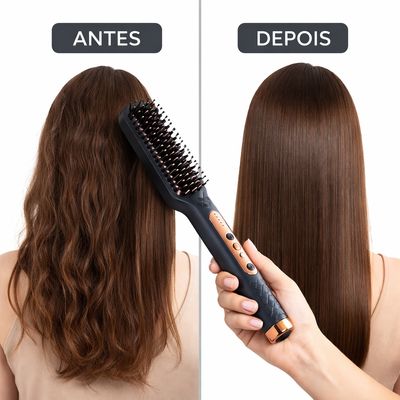 Kit Alisamento Perfeito: Escova Alisadora Profissional + Protetor Térmico 10 em 1