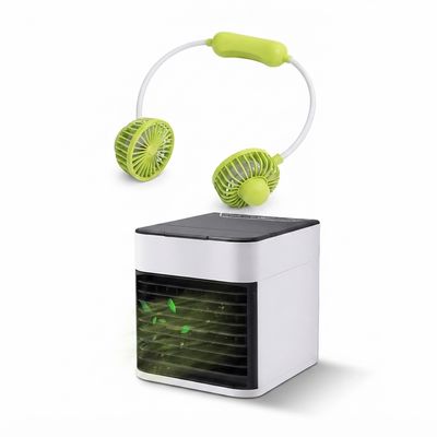 Kit Verão Conforto: Mini Ar Condicionado Portátil + Ventilador de Pescoço Verde