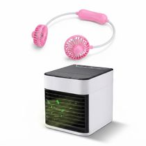 Kit Verão Conforto: Mini Ar Condicionado Portátil + Ventilador de Pescoço Rosa