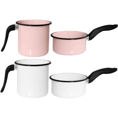 Jogo Papeiros e Leiteiras Esmaltadas 12 Peças Lascadas Rosa Branco