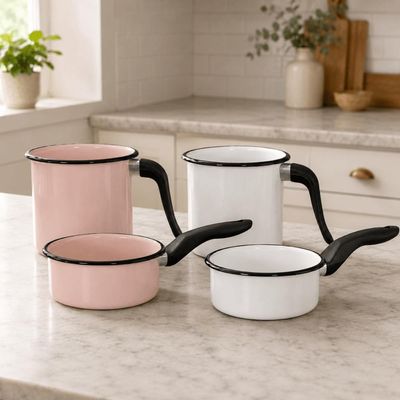 Jogo Papeiros e Leiteiras Esmaltadas 12 Peças Lascadas Rosa Branco
