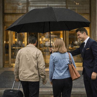 Guarda Chuva Grande Preto Automático Portaria Hótel Recepção Reforçado Resistente Maxi Fazzoletti