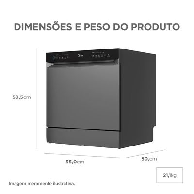 Lava-Louças Midea 8 Serviços Touch Plus com Função Compras e Ciclo 70°C Cinza cinza / 110