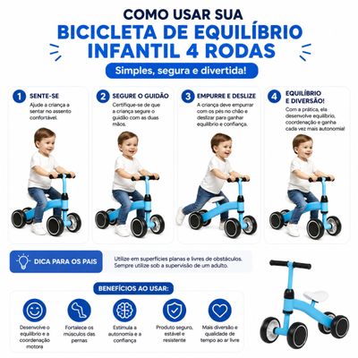 Bicicleta de Equilíbrio 4 Rodas Rosa