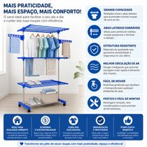 Varal Torre 3 Andares Inox Retrátil Compacto (AZUL)