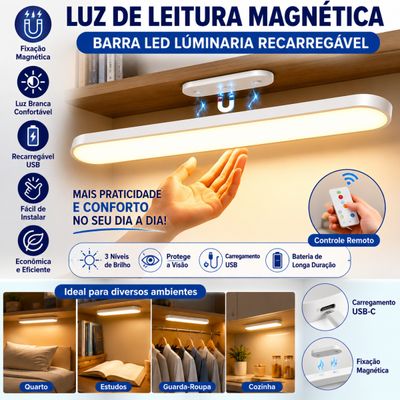 Luminária de Leitura Magnética Barra LED Recarregável