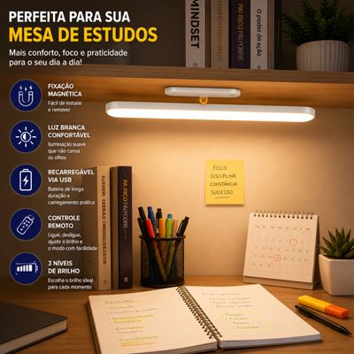 Luminária de Leitura Magnética Barra LED Recarregável