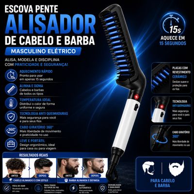 Pente Alisador de Cabelo e Barba Masculino Elétrico Bivolt