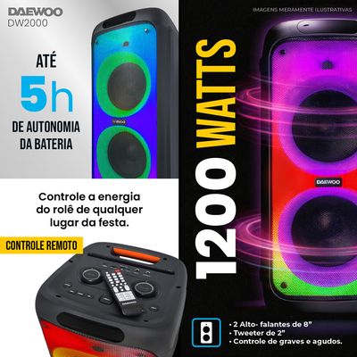 Caixa de Som Bluetooth 1200W Partybox DW2000 Daewoo Preta