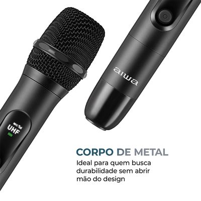 Microfone Sem Fio AIWA AWS-MIC-01 Wireless Bivolt Preto