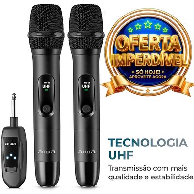 Microfone Sem Fio AIWA AWS-MIC-01 Wireless Bivolt Preto