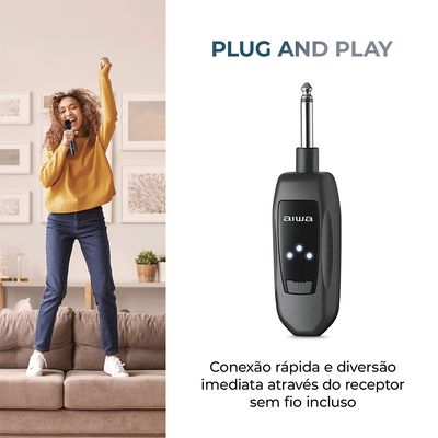 Microfone Sem Fio AIWA AWS-MIC-01 Wireless Bivolt Preto