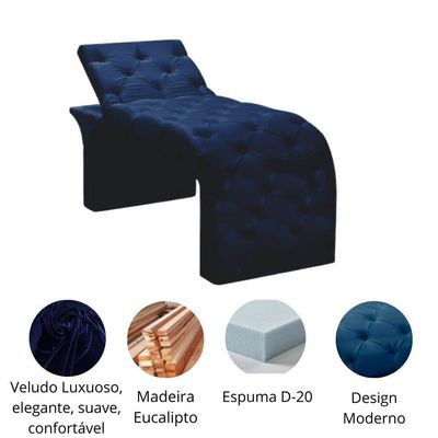 Maca Estofada Estética Cílios Regulável Spa Veludo Juliette Azul Marinho