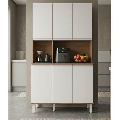 Cozinha Compacta Bartira Jaspe 107,5cm 6 Portas 3 Prateleiras Damasco e Branco