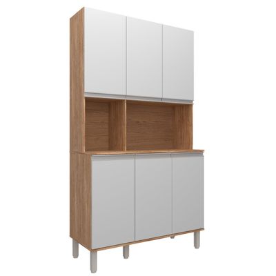 Cozinha Compacta Bartira Jaspe 107,5cm 6 Portas 3 Prateleiras Damasco e Branco