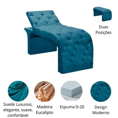 Maca Estofada Estética Cílios Regulável Spa Suede Juliette Azul Turquesa