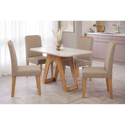 Mesa Sala Jantar Carol + 4 Cad Nicole Nature/Bege Cimol