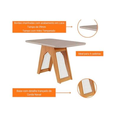 Mesa Sala Jantar Carol + 4 Cad Nicole Nature/Bege Cimol