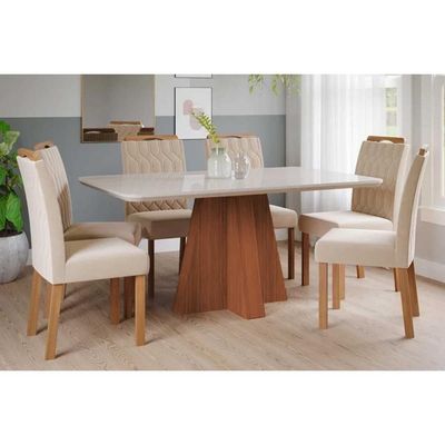 Mesa Sala Jantar Maitê + 6 Cad Paola Cinamomo/Bege Cimol