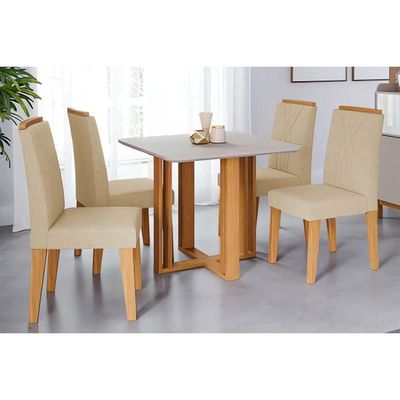 Mesa Sala Jantar Flora + 4 Cad Nicole Nature/Bege Cimol