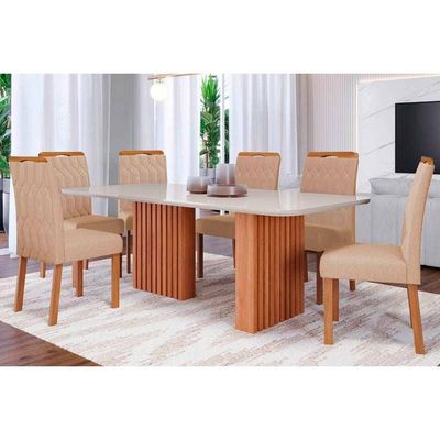 Mesa Sala Jantar Ester + 6 Cad Paola Cinamomo/Bege Cimol