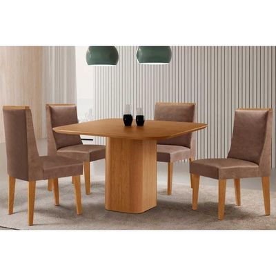 Mesa Sala Jantar Maldivas + 4 Cad Dakota Naturale Rufato