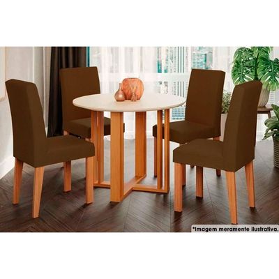 Mesa Sala Jantar Flora + 4 Cad Maia Nature/Chocolate Cimol