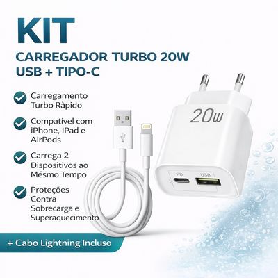 Kit Carregador Turbo 20W + Cabo Lightning