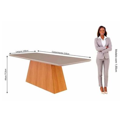 Mesa Sala Jantar Helena + 8 Cad Juliana Madeirado/Bege Cimol
