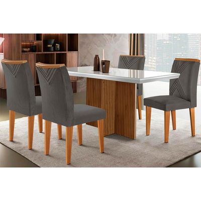 Mesa Sala Jantar Berlim + 4 Cad Amsterdã Imbu/Grafite Rufato