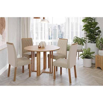 Mesa Sala Jantar Flora + 4 Cad Juliana Cinamomo/Bege Cimol