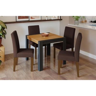 Mesa Sala Jantar Grace + 4 Cad Milena Nature/Choco Cimol