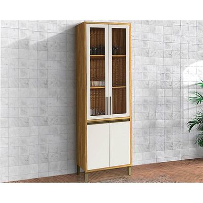Cristaleira Cozinha Tempranillo c/4 Portas c/Vidro Canelado 70cm Amendoa/Off White Ronipa