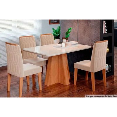 Mesa Sala Jantar Maitê + 4 Cad Paola Madeirado/Bege Cimol