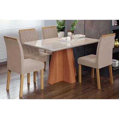 Mesa Sala Jantar Maitê + 4 Cad Juliana Cinamomo/Bege Cimol