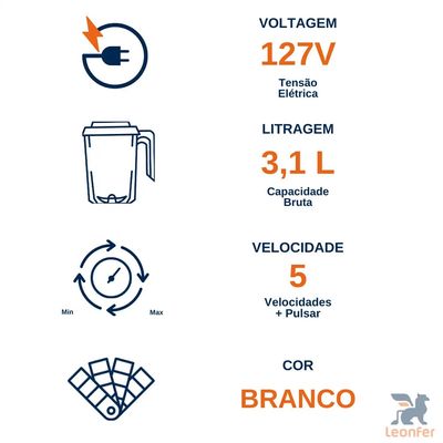 Liquidificador Arno Power Max LN51 1000W Jarra 3,1L Branco / 127V