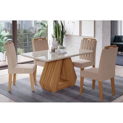 Mesa Sala Jantar Ágata + 4 Cad Paola Nature/Bege Cimol