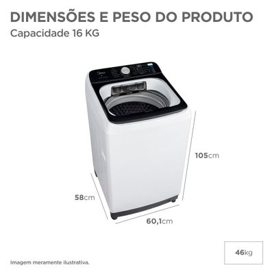 Máquina de Lavar Roupas Midea Wave Agitator 16kg Branca 13 Programas Timer Digital Branco / 110
